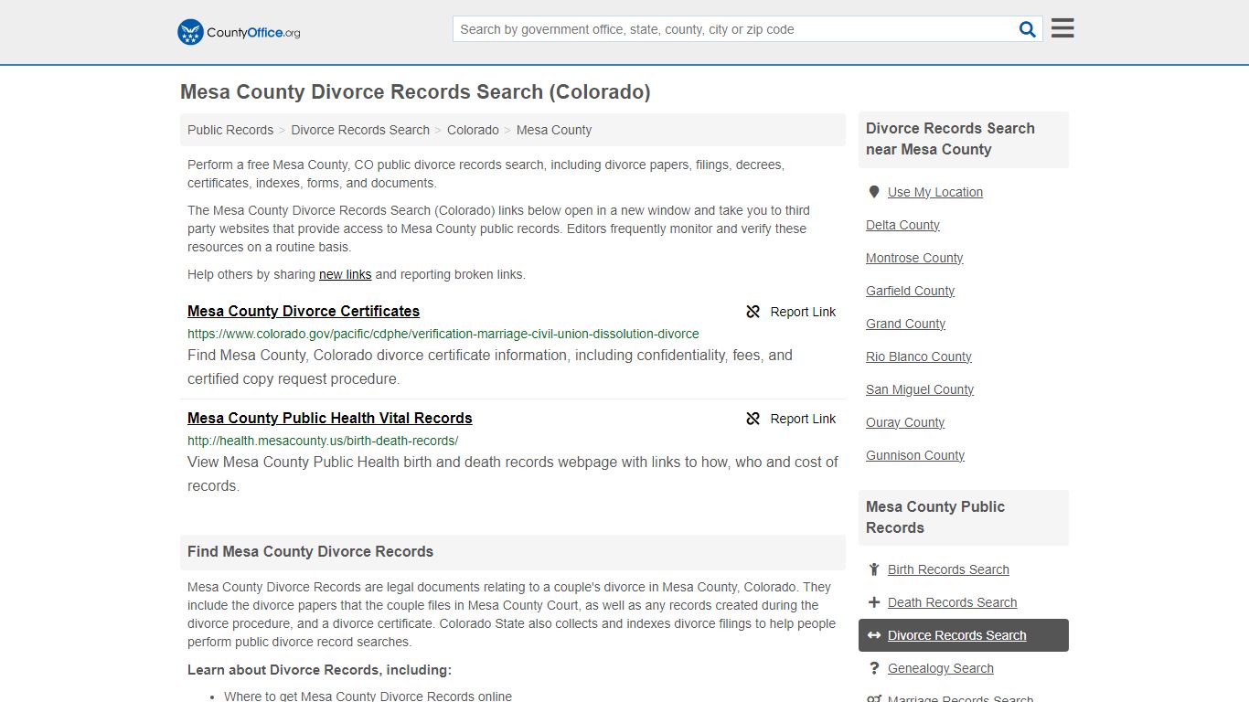 Mesa County Divorce Records Search (Colorado) - County Office