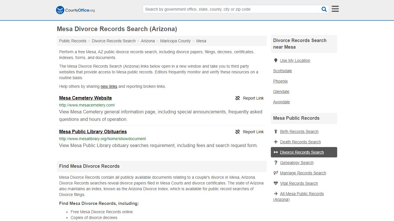 Mesa Divorce Records Search (Arizona) - County Office