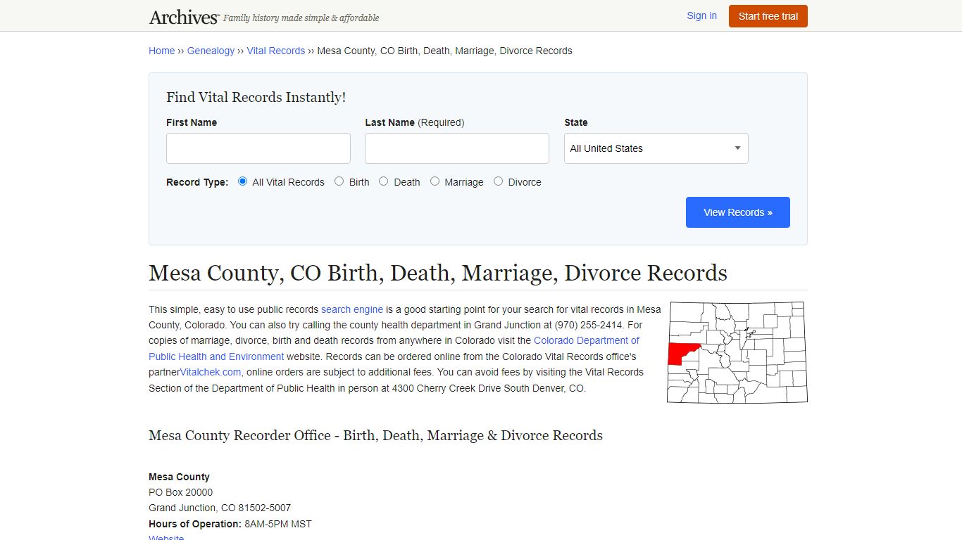 Mesa County, CO Birth, Death, Marriage, Divorce Records - Archives.com