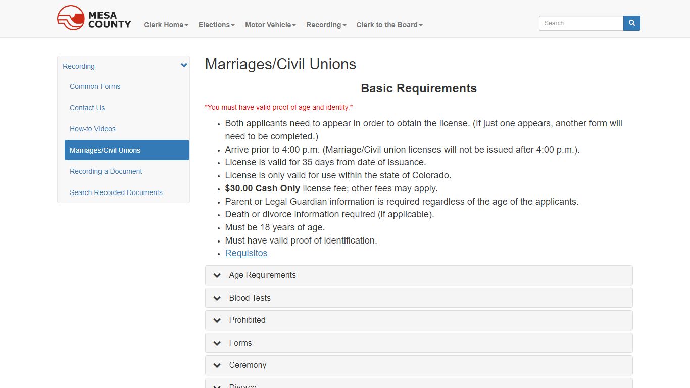 Marriages/Civil Unions - Recording - Mesa County, Colorado